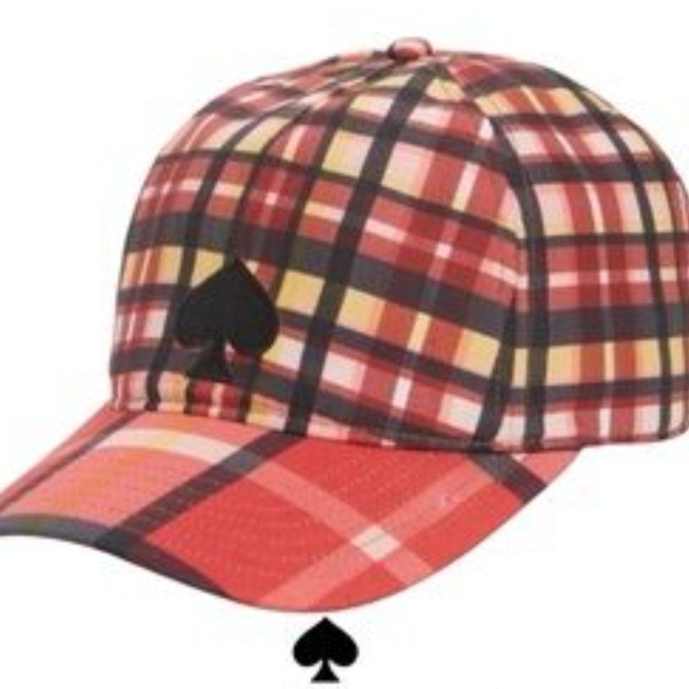 kate spade Red Plaid Baseball Cap with Black Spade Logo